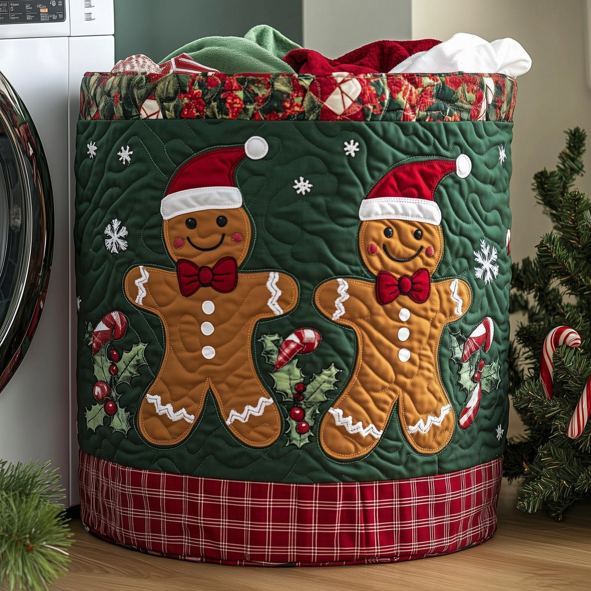 Festive Gingerbread Quilted Laundry Hamper printed laundry hamper