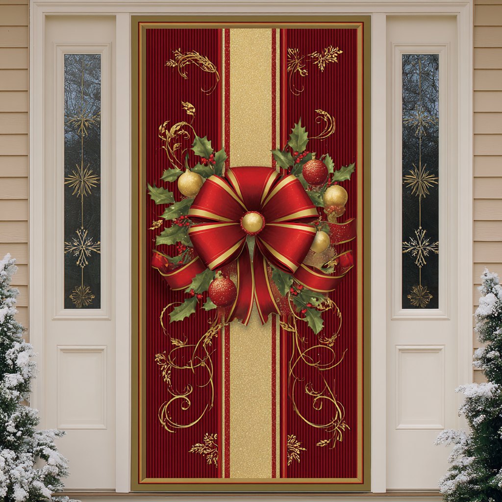 Festive Ribbon Quilted Door Curtain printed door curtain