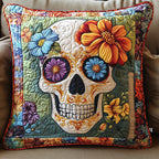 Festive Skull Flowers Quilted Cushion Cover printed cushion cover