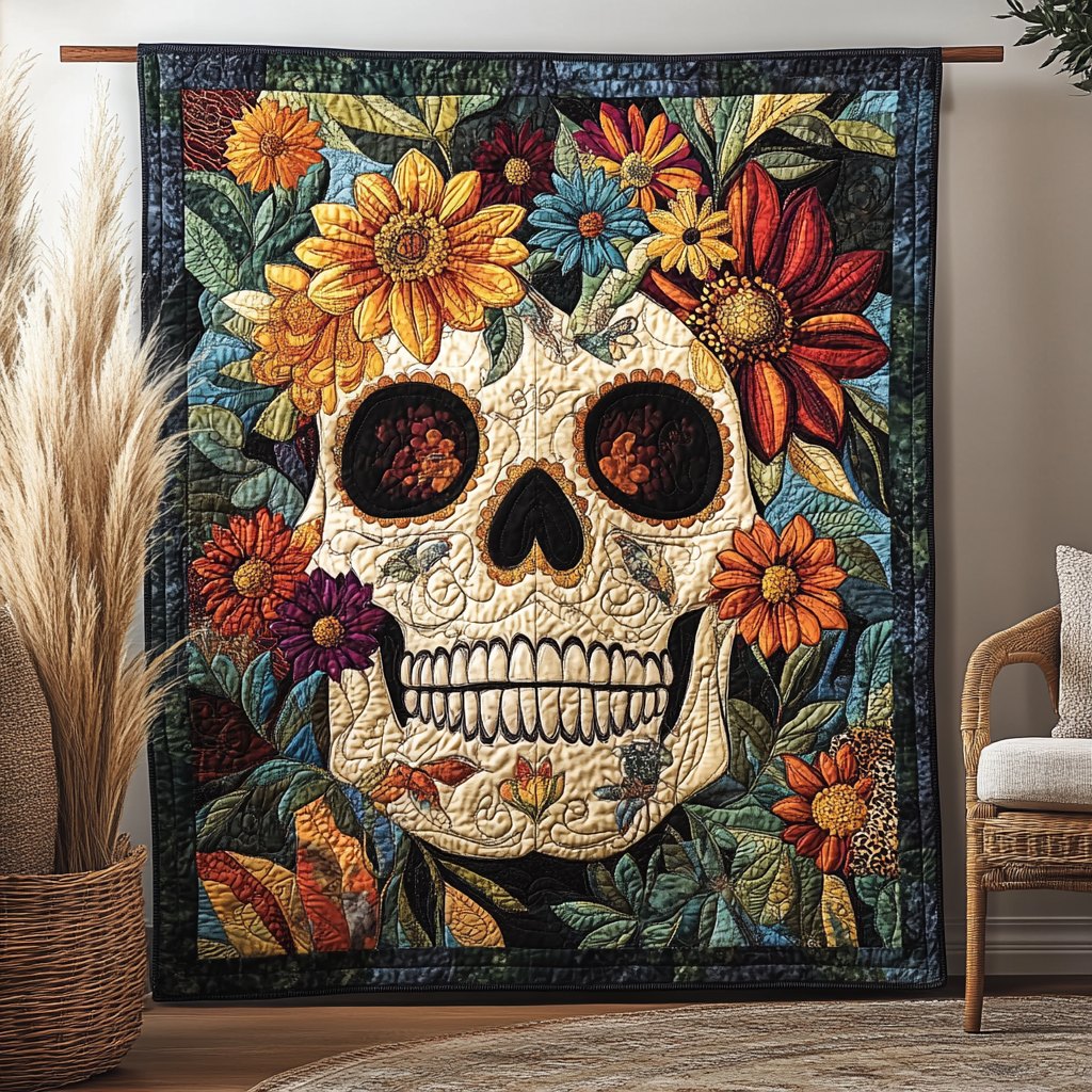 Festive Skull Quilted Blanket printed blanket