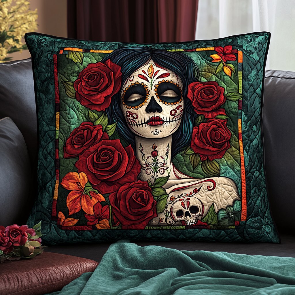 Festive Skull Quilted Cushion Cover printed cushion cover