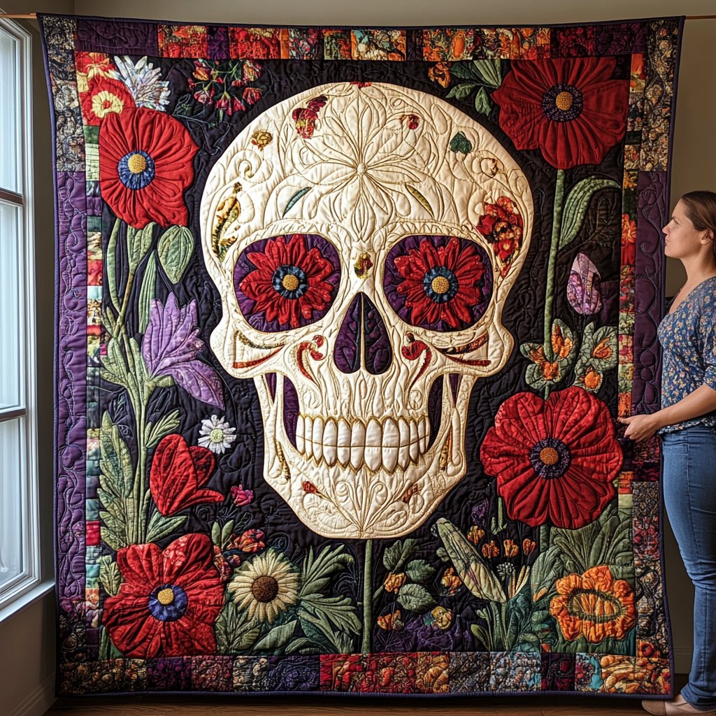 Festive Spirit Skull Quilted Blanket printed blanket