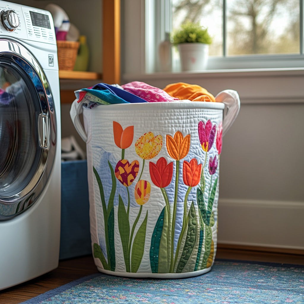 Field of Petals Quilted Laundry Hamper printed laundry hamper
