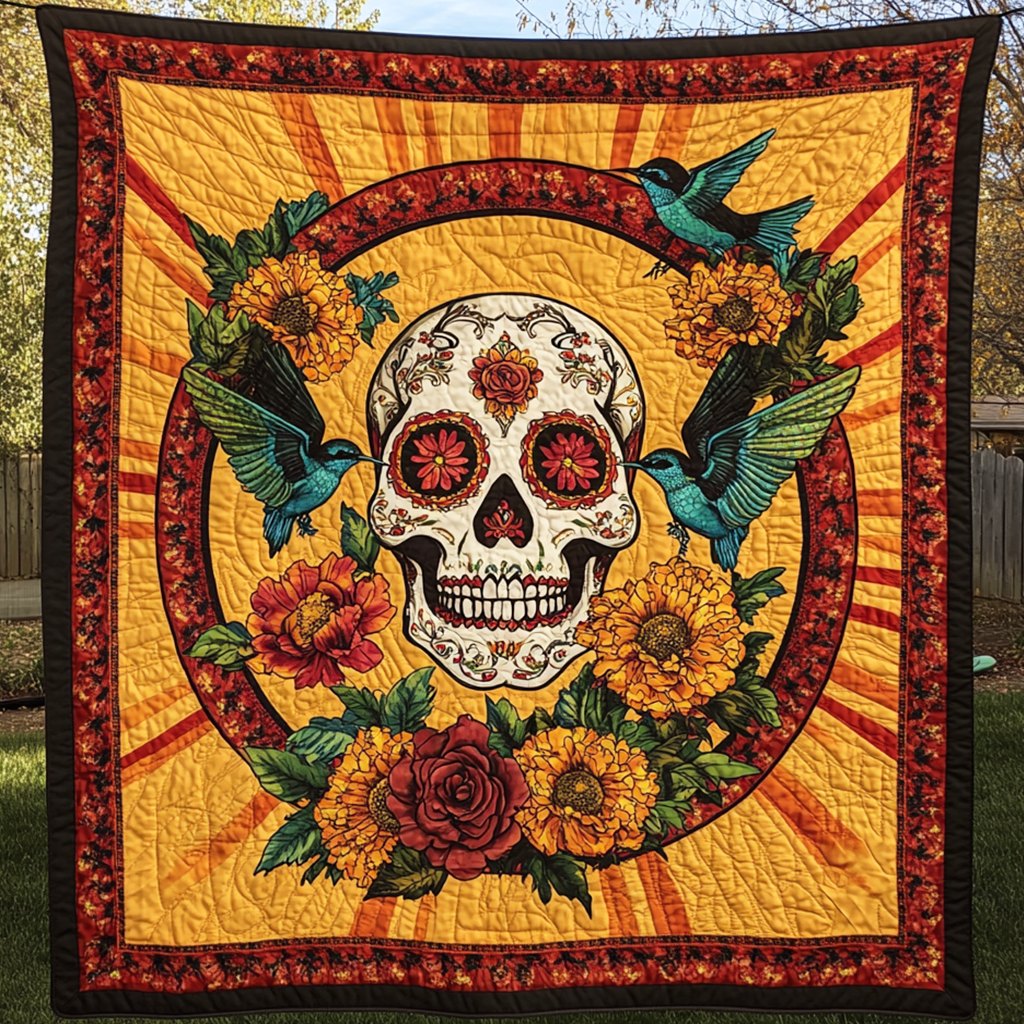 Fiesta Skull Quilted Blanket printed blanket