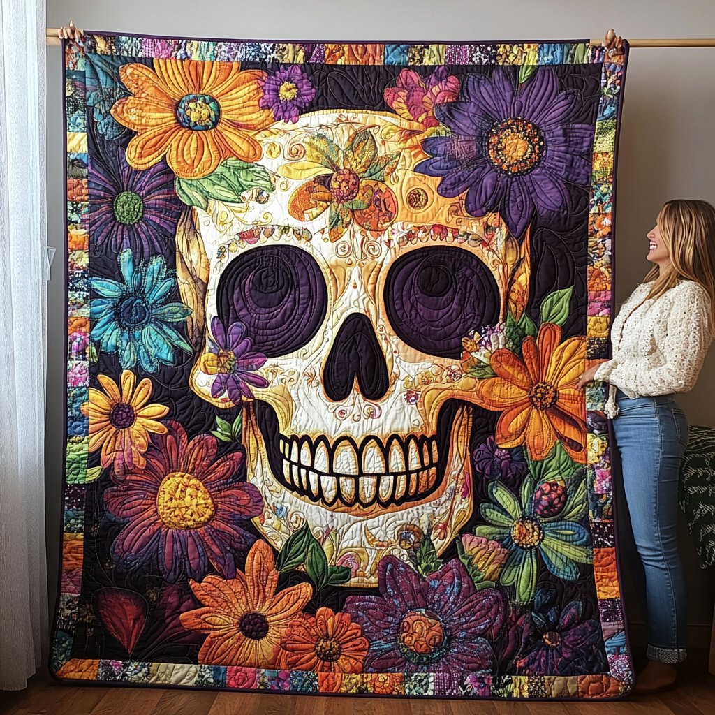 Fiesta Skull Vibes Quilted Blanket printed blanket