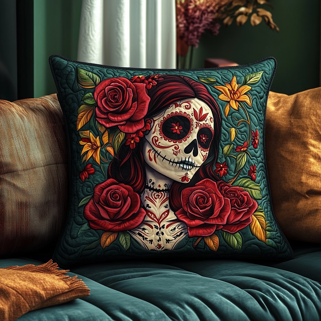 Fiesta Skull Vibes Quilted Cushion Cover printed cushion cover