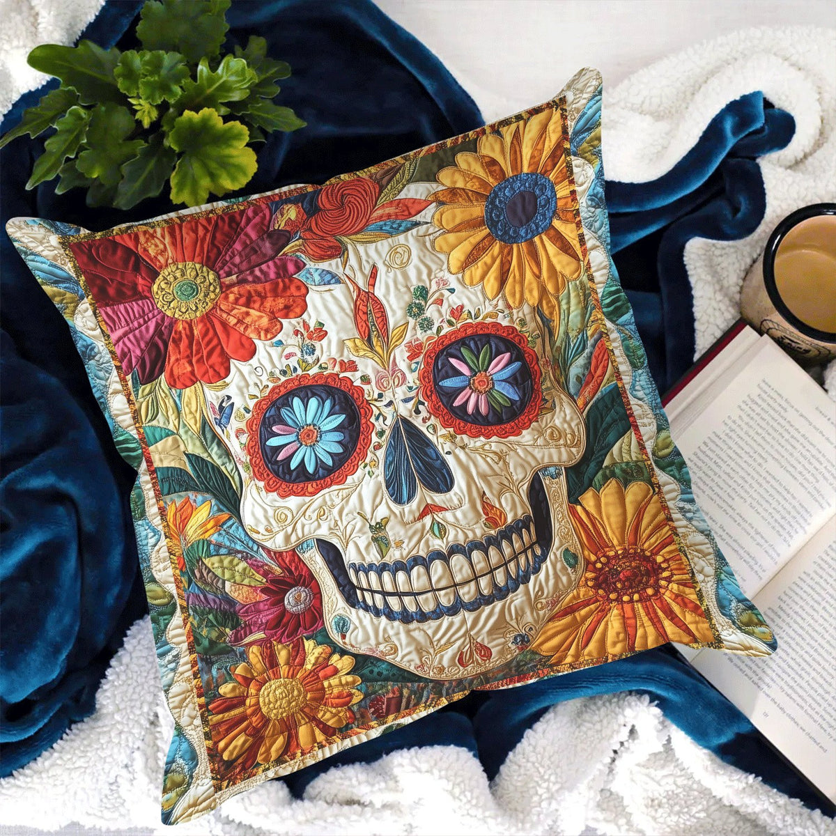Fiesta Skull Vibes Quilted Cushion Cover printed cushion cover
