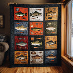 Fishing Patchwork Quilted Blanket printed blanket