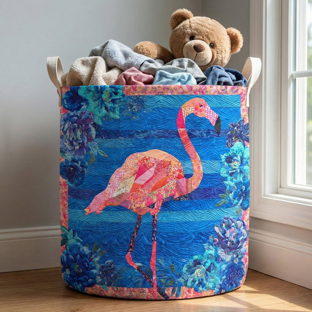 Flamingo Bloom Quilted Laundry Hamper printed laundry hamper