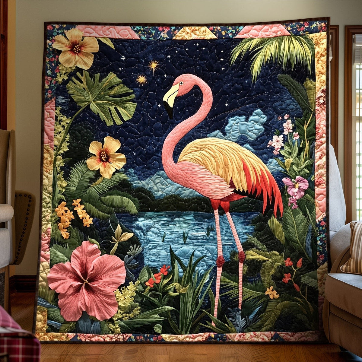 Flamingo Fantasy Quilted Blanket printed blanket