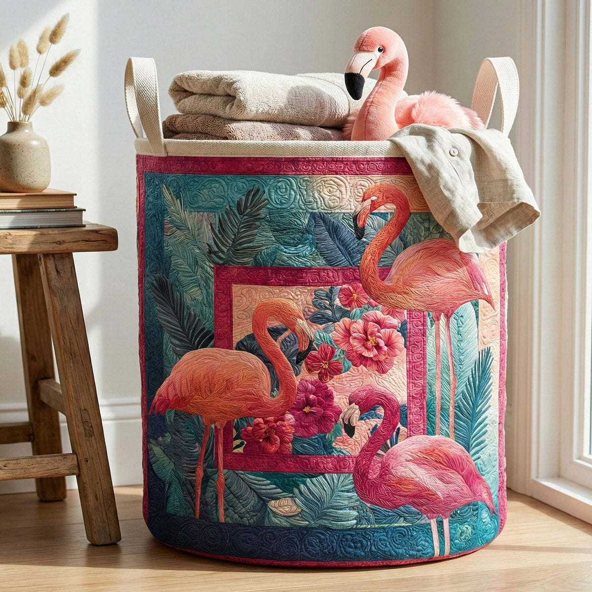 Flamingo Garden Quilted Laundry Hamper printed laundry hamper