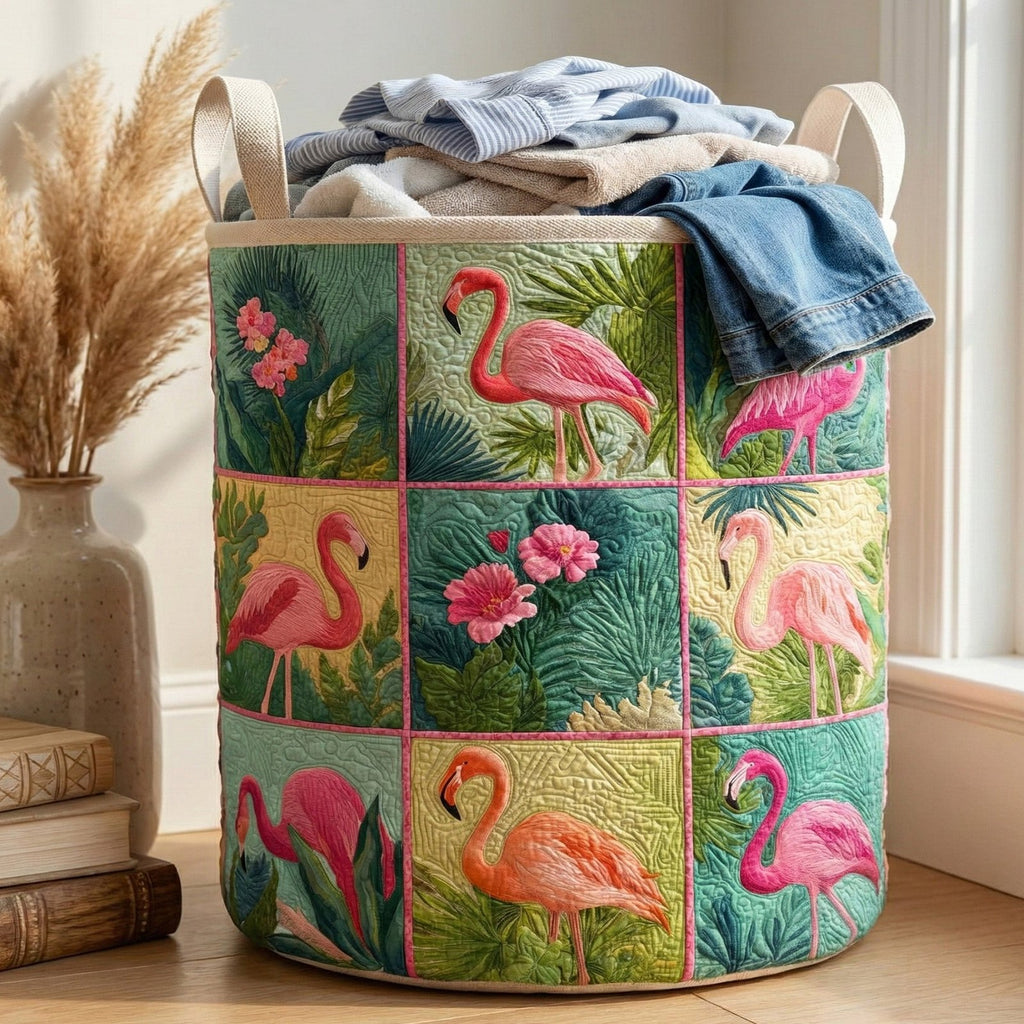 Flamingo Grid Seaside printed laundry hamper