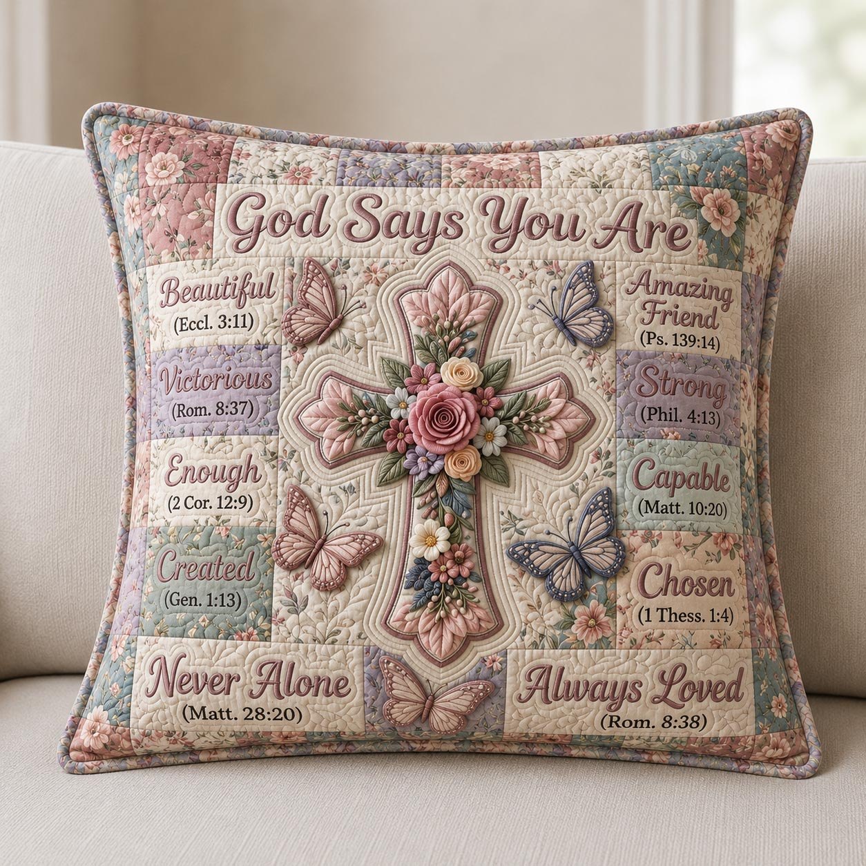 Floral Bible Quilted Pillow Case printed quilted cushion cover