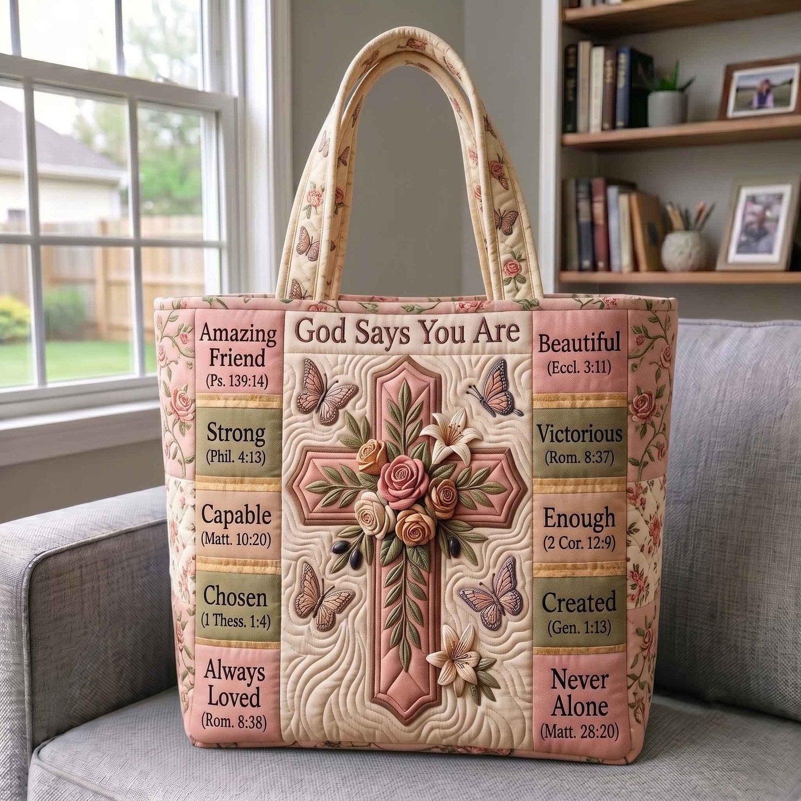 Floral Bible Quilted Tote Bag printed quilted tote bag