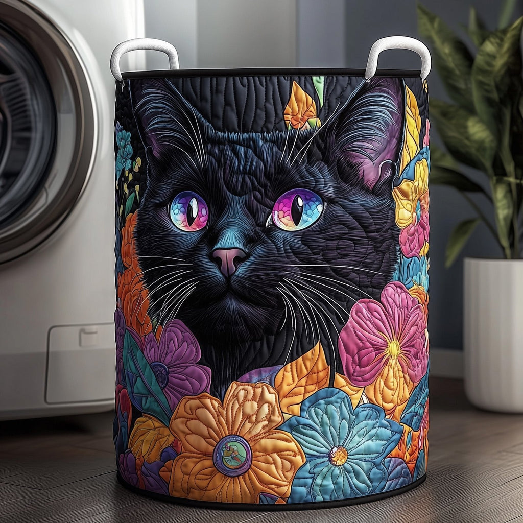 Floral Black Cat Quilted Laundry Hamper printed laundry hamper