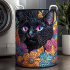 Floral Black Cat Quilted Laundry Hamper printed laundry hamper