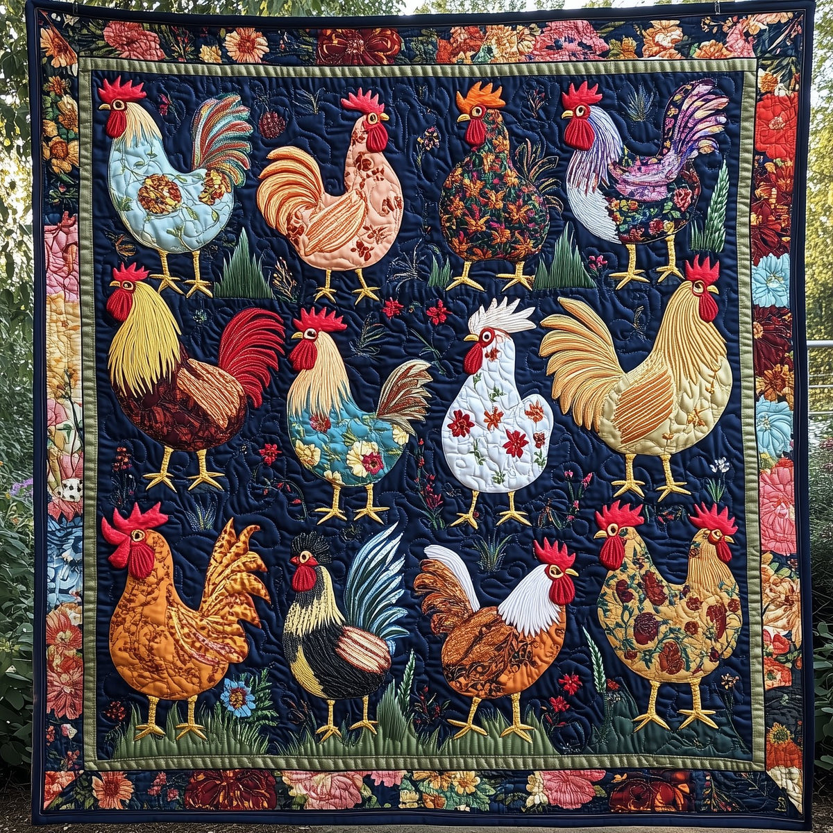 Floral Chicken Quilted Blanket printed blanket