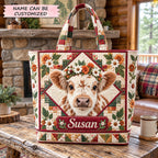 Floral Cow Charm Quilted Tote Bag QTCUZ printed tote bag
