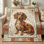 Floral Dachshund Quilted Blanket printed blanket