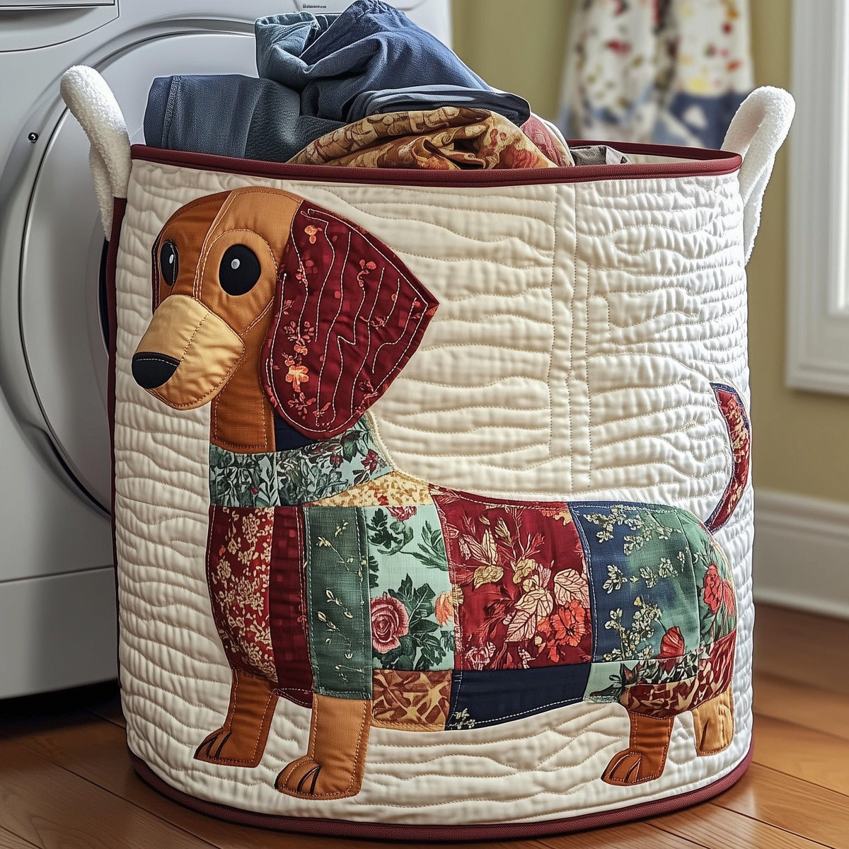 Floral Dachshund Quilted Laundry Hamper printed laundry hamper