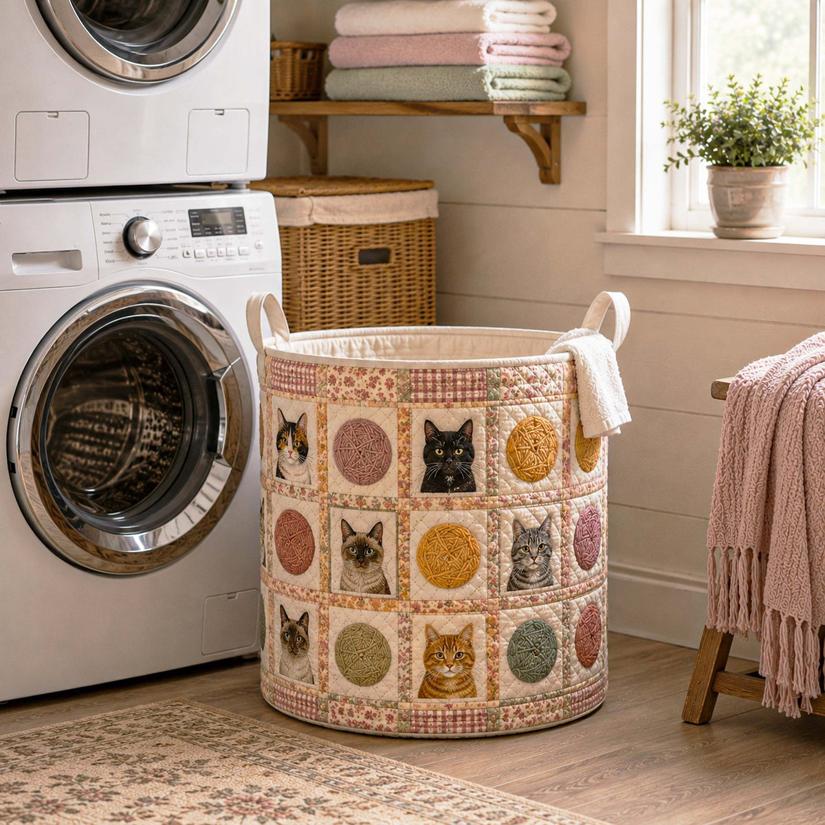 Floral Felines Quilted Laundry Hamper printed laundry hamper