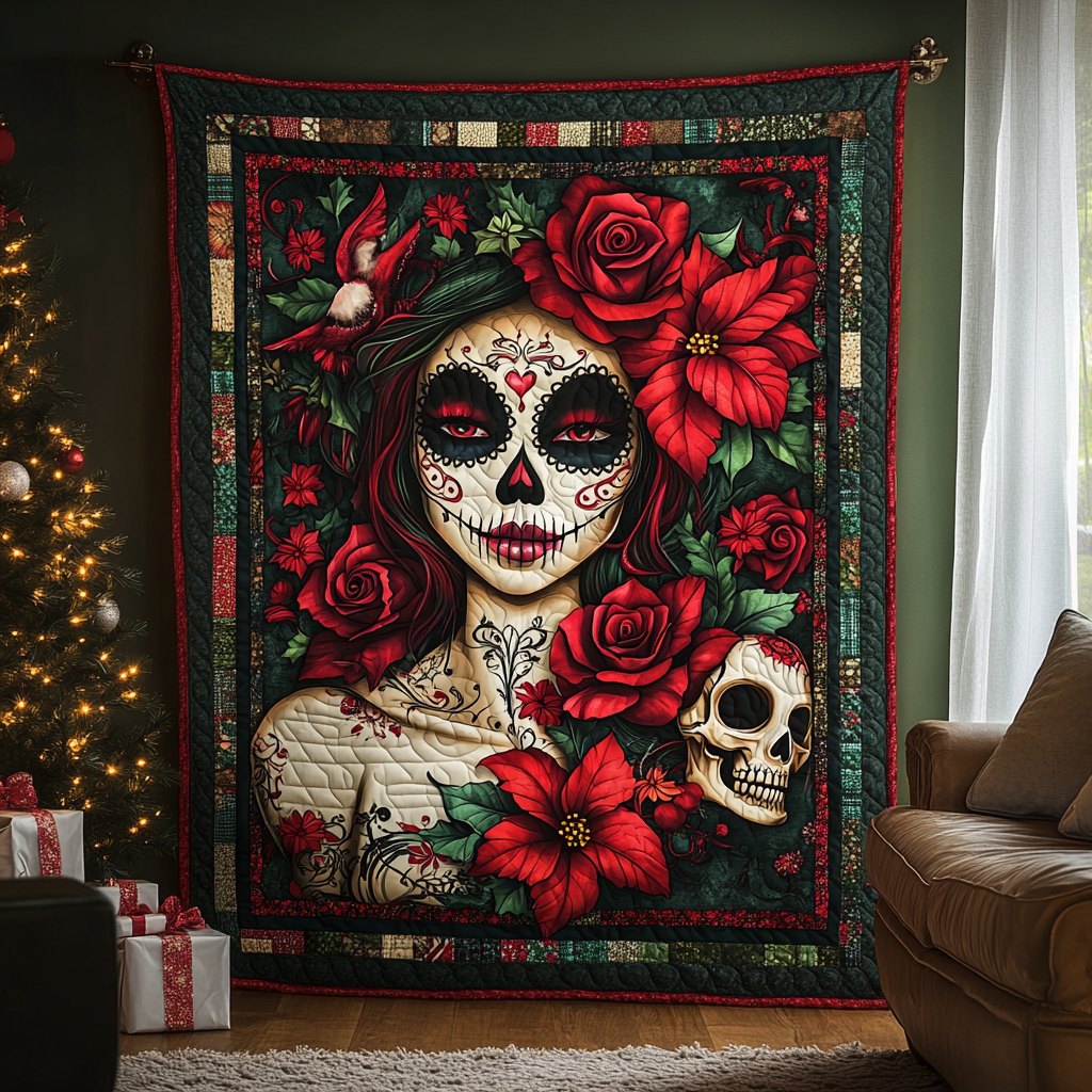 Floral Festival Skull Quilted Blanket printed blanket
