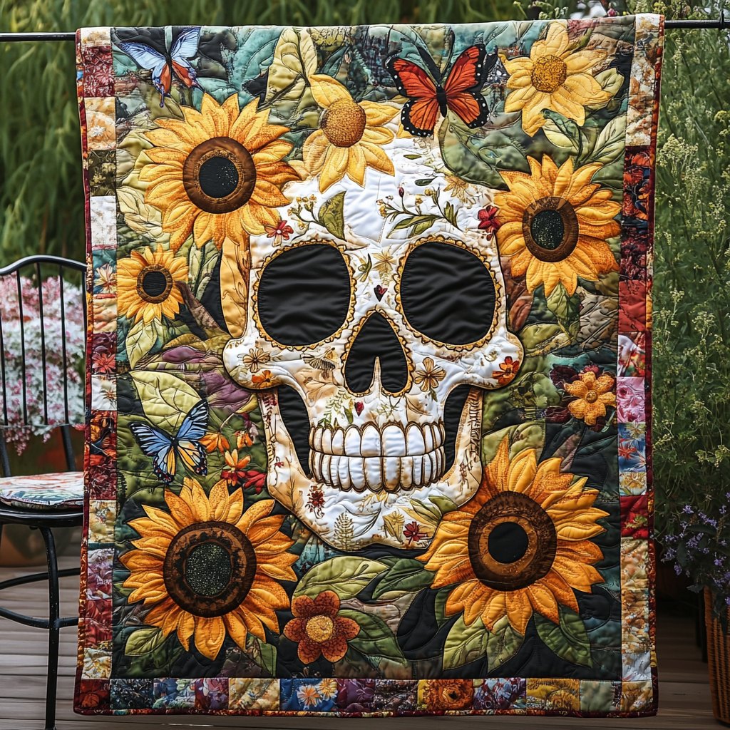 Floral Fiesta Skull Quilted Blanket printed blanket