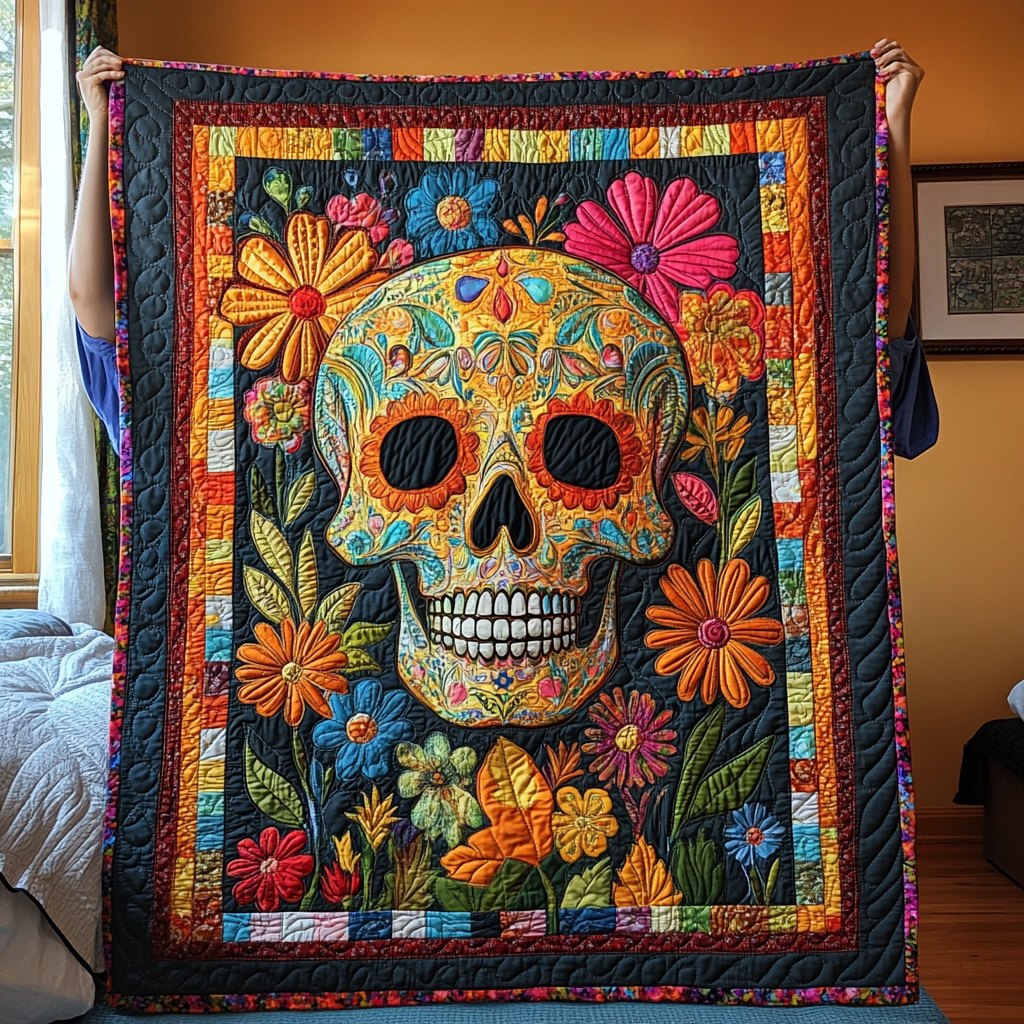 Floral Fiesta Skull Quilted Blanket printed blanket