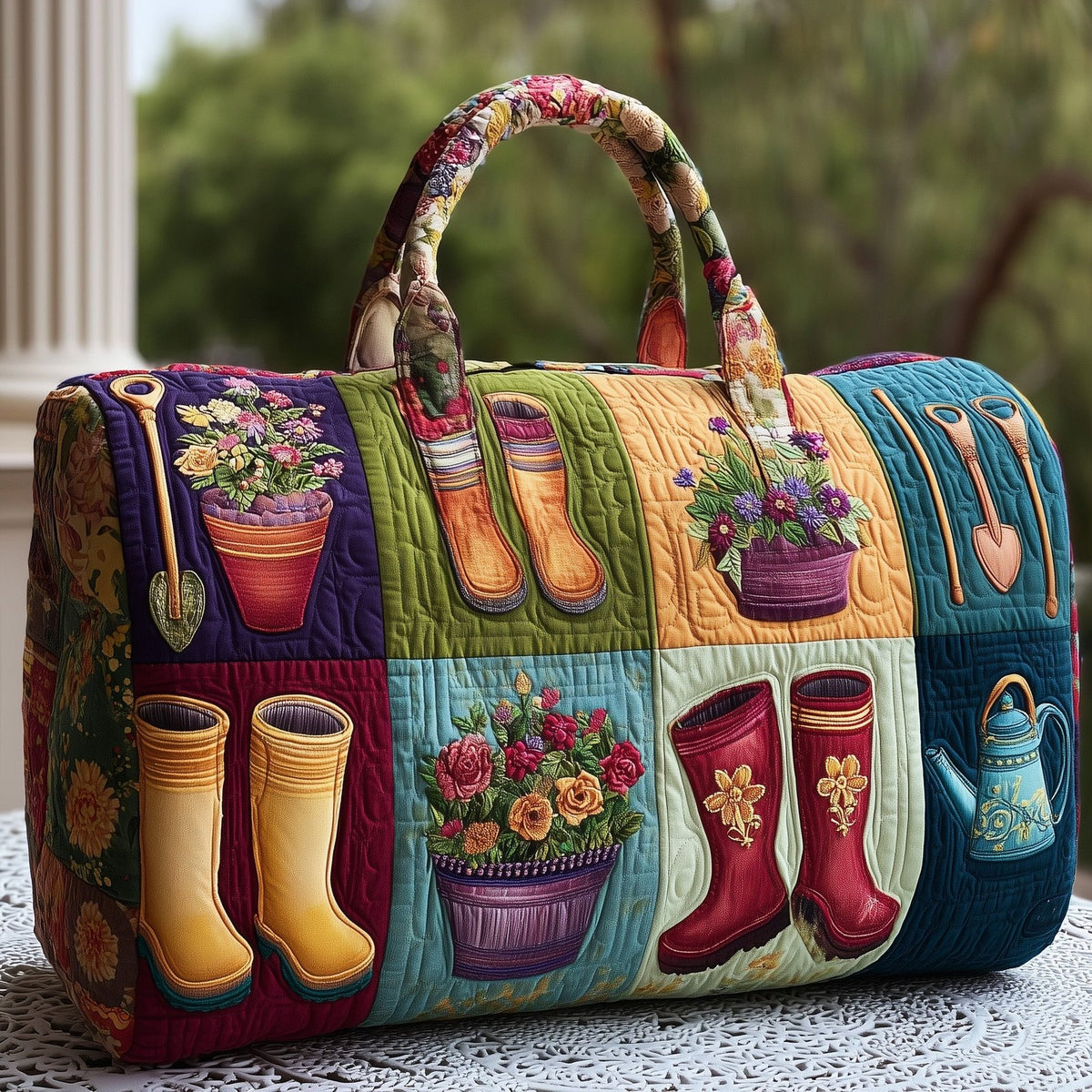 Floral Garden Quilted Duffle Bag printed duffle bag