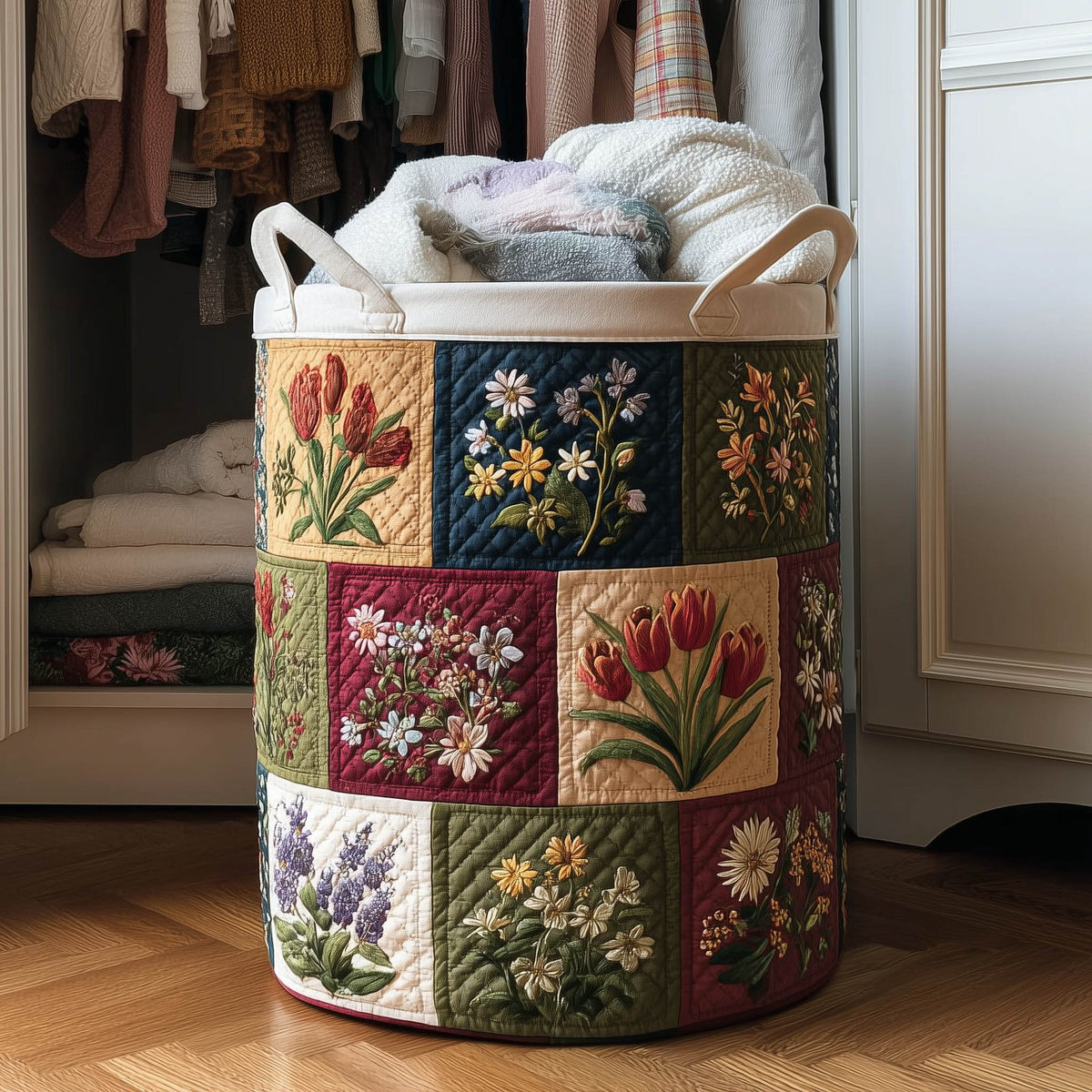 Floral Heaven Quilted Laundry Hamper printed laundry hamper