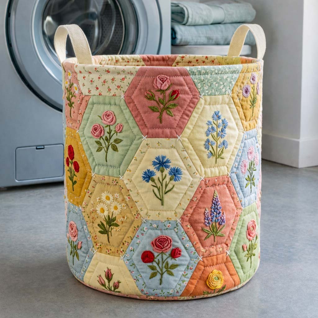 Floral Hexagon Quilted Laundry Hamper printed laundry hamper