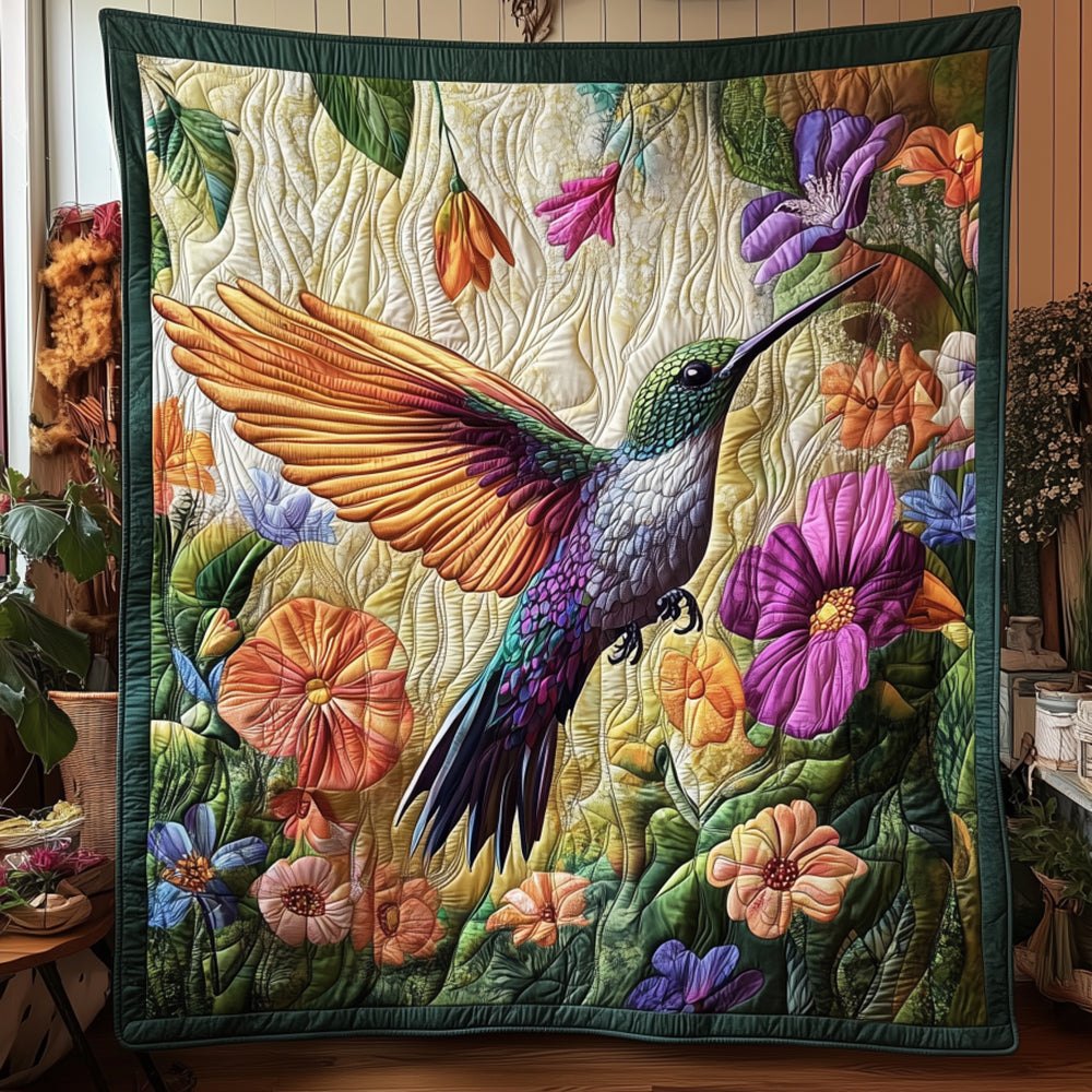 Floral Hummingbird Quilted Blanket printed blanket