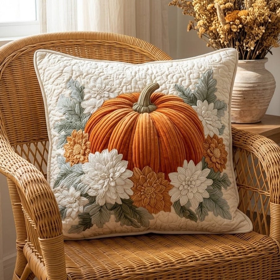 Floral Pumpkin Fields Quilted Pillow Case printed quilted cushion cover