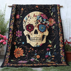 Floral Skull Charm Quilted Blanket printed blanket