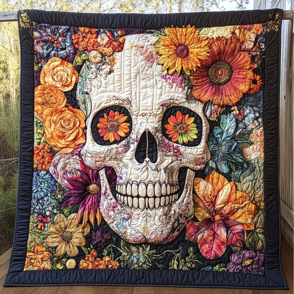 Floral Skull Charm Quilted Blanket printed blanket