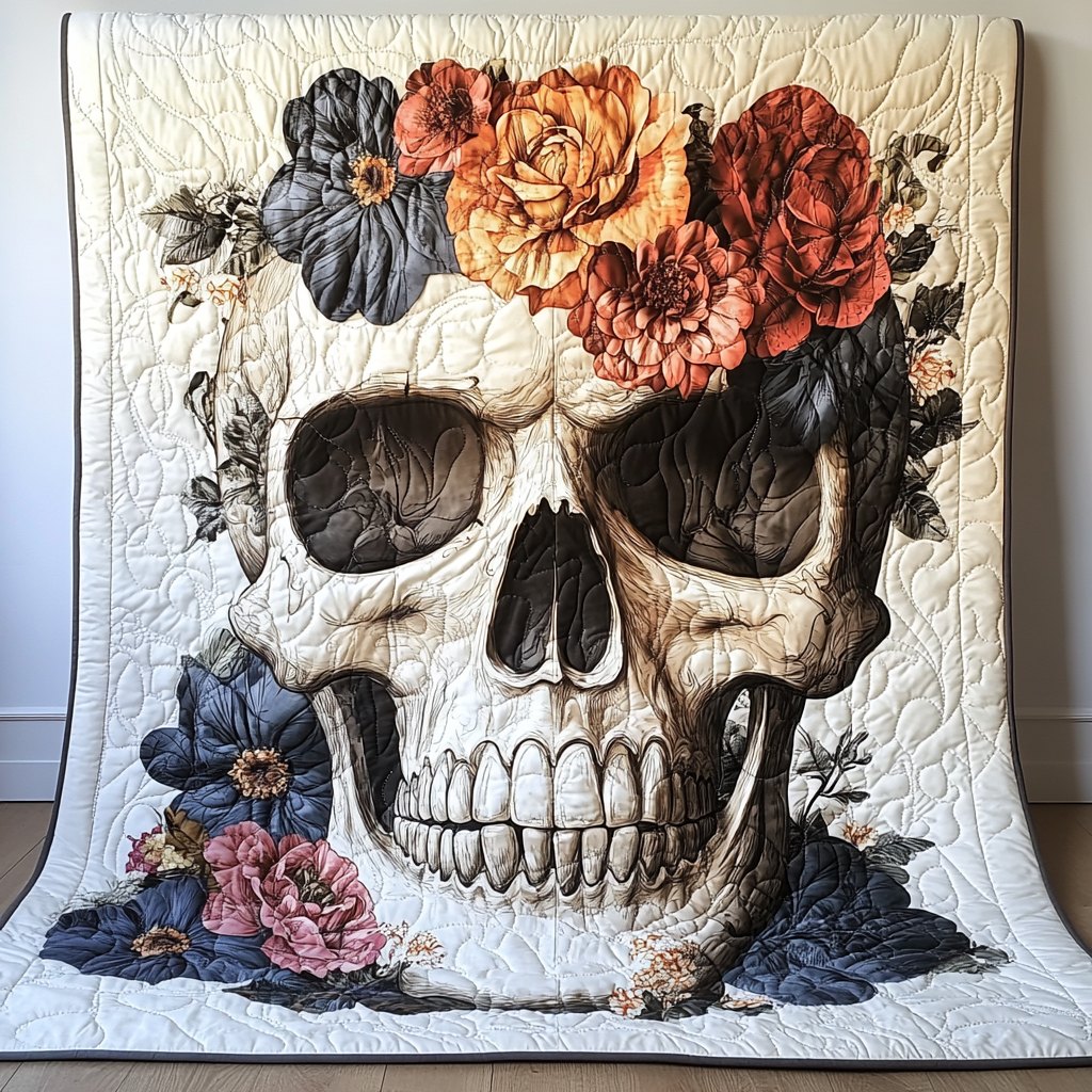 Floral Skull Quilted Blanket printed blanket