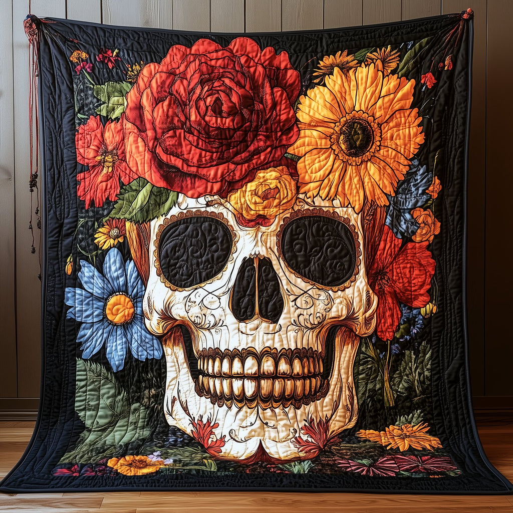 Floral Skull Quilted Blanket printed blanket