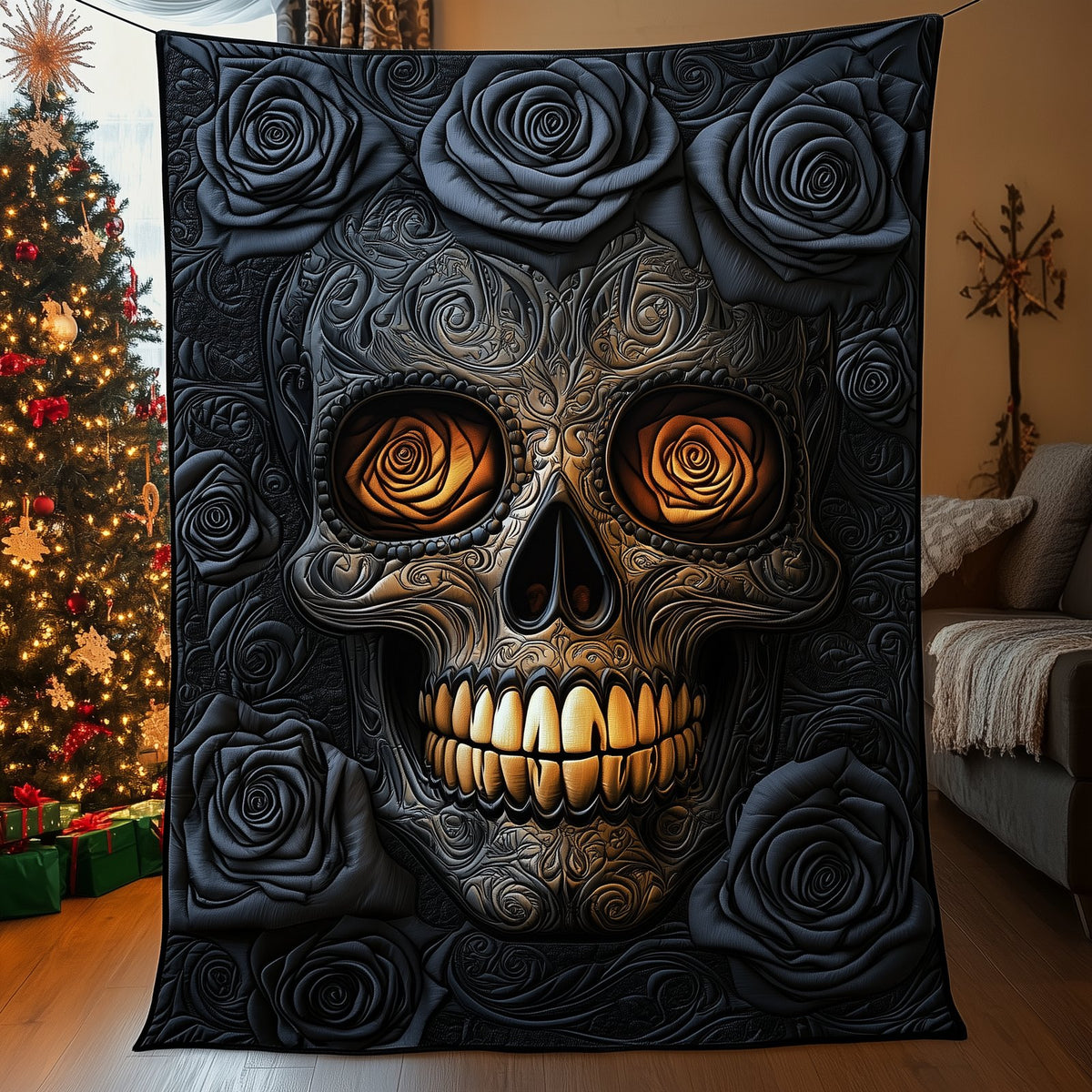 Floral Skull Quilted Blanket printed blanket