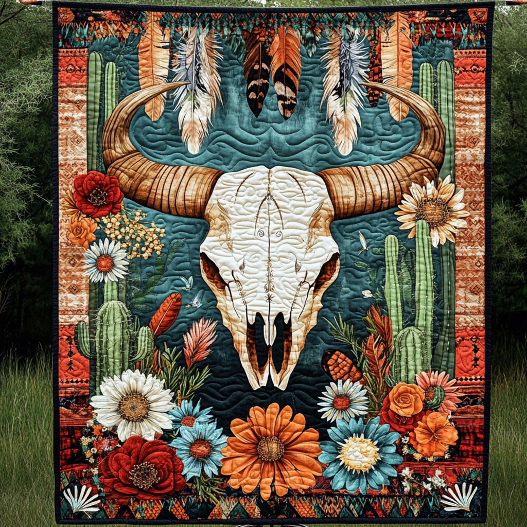 Floral Skull Quilted Blanket printed blanket