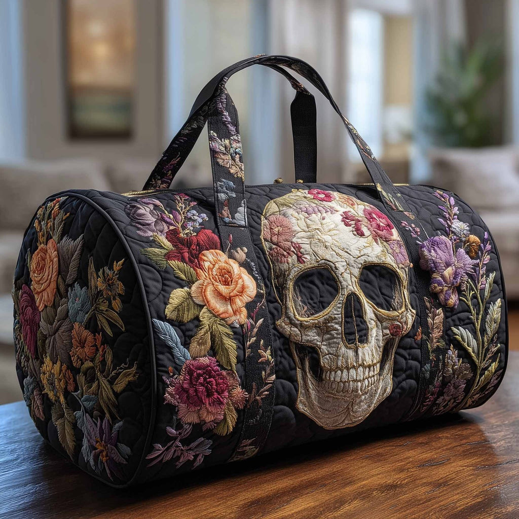 Floral Skull Quilted Duffle Bag printed duffle bag
