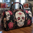 Floral Skull Quilted Duffle Bag printed duffle bag