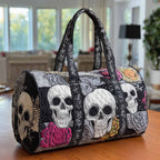 Floral Skull Quilted Duffle Bag printed duffle bag