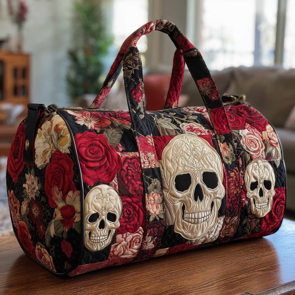 Floral Skull Quilted Duffle Bag printed duffle bag
