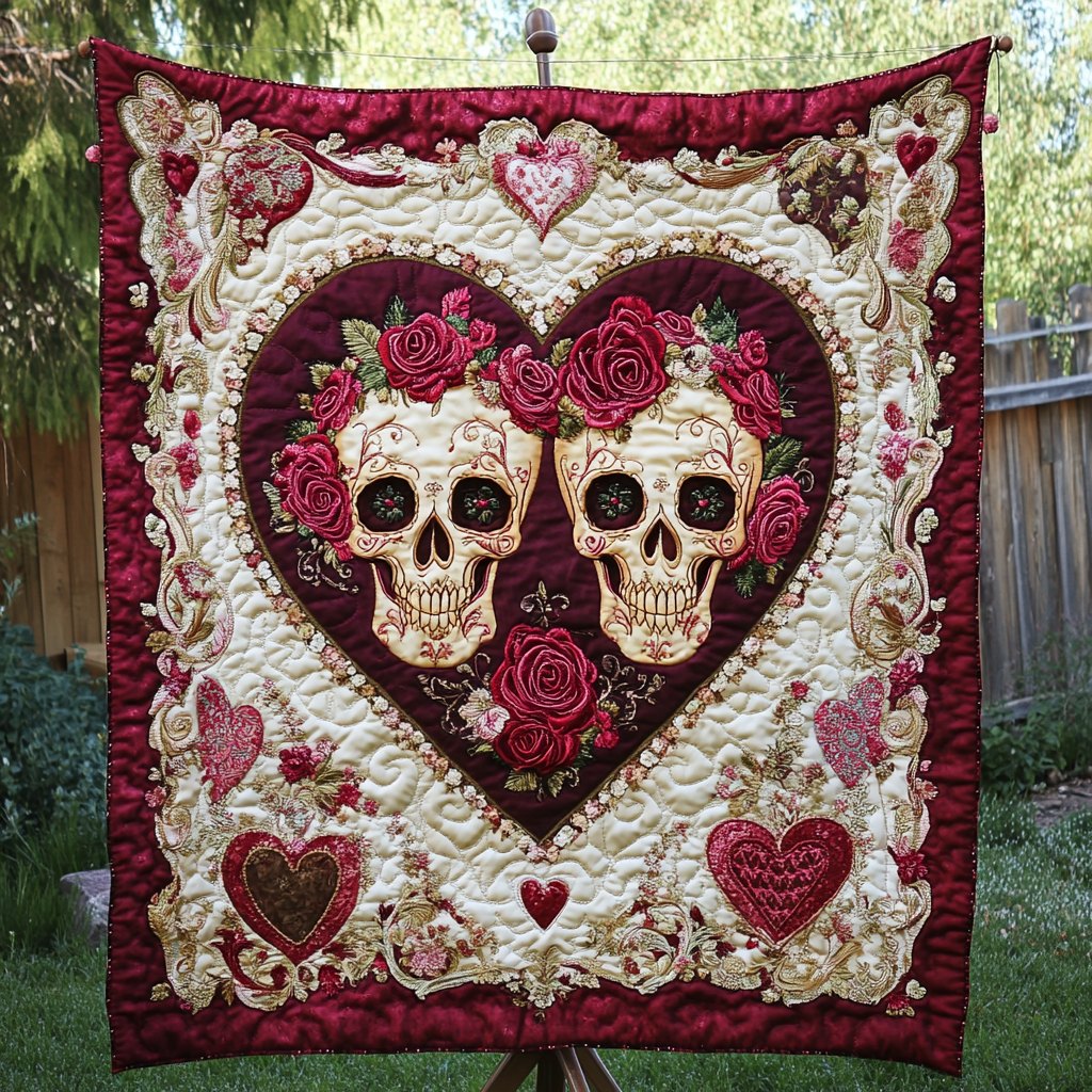 Floral Skulls Quilted Blanket printed blanket