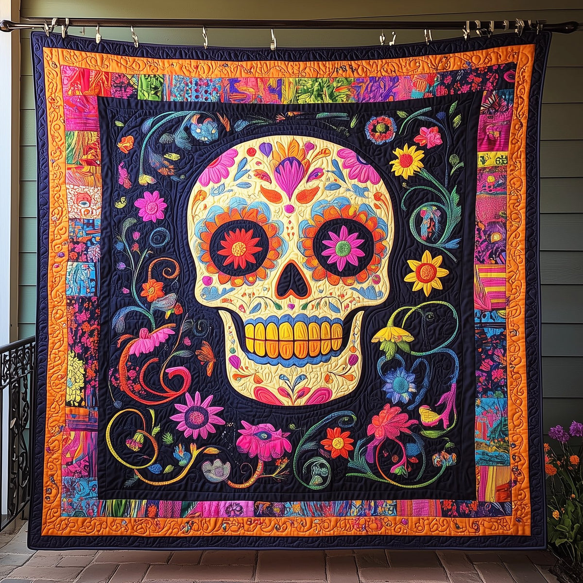 Floral Sugar Skull Quilted Blanket printed blanket