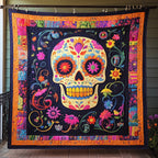 Floral Sugar Skull Quilted Blanket printed blanket