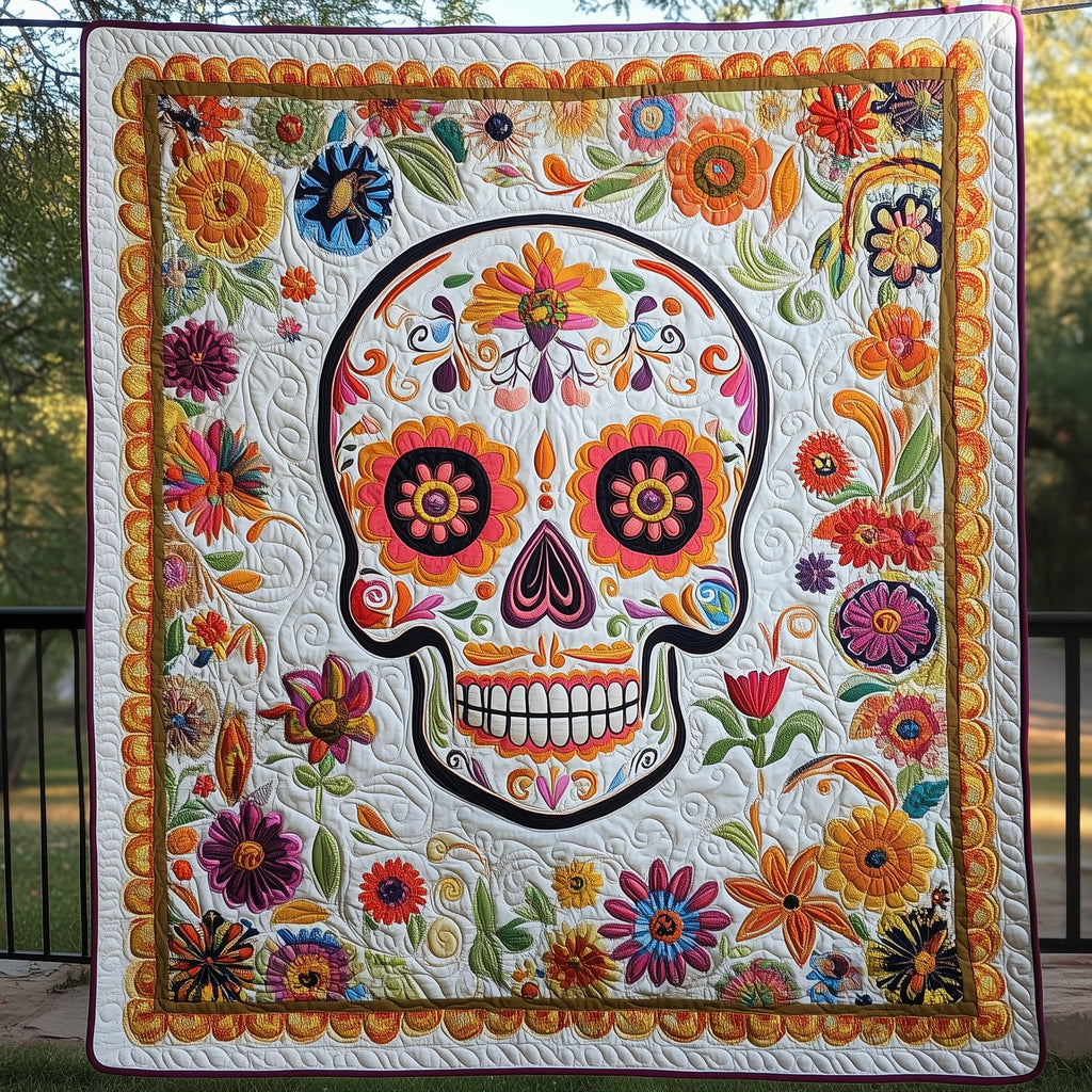 Floral Sugar Skull Quilted Blanket printed blanket