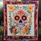 Floral Sugar Skull Quilted Blanket printed blanket