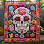 Floral Sugar Skull Quilted Blanket printed blanket