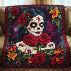 Flower Crown Skull Quilted Blanket printed blanket